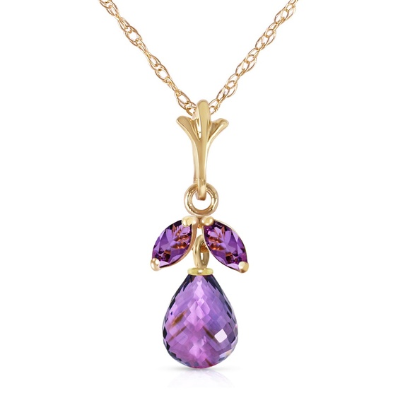 14K. SOLID GOLD NECKLACE WITH NATURAL AMETHYSTS - Picture 3 of 7